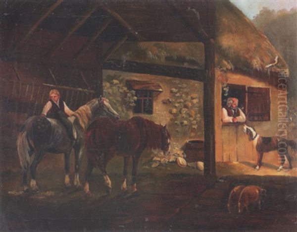 Auf Dem Bauernhof Oil Painting by Johann Conrad Gessner