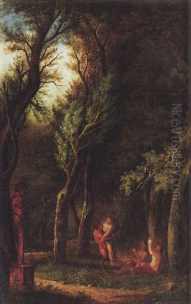 Waldinneres Mit Panherme, Satyr Und Drei Manaden Oil Painting by Salomon Gessner