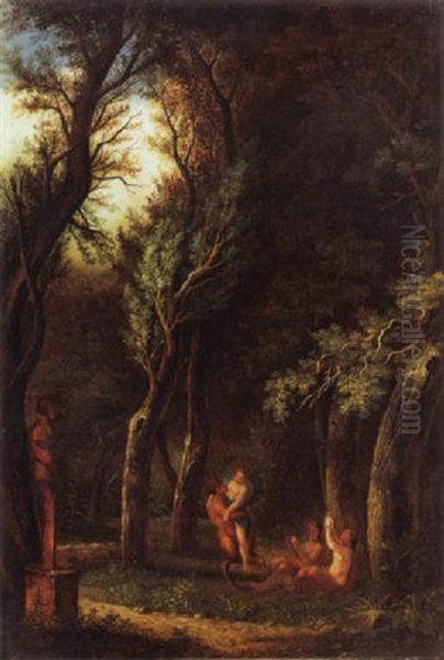 Waldinneres Mit Panherme, Satyr Und Drei Manaden by Salomon Gessner