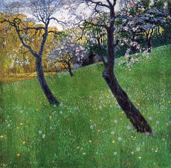 An Orchard In Spring-time Oil Painting by Hugo Baar