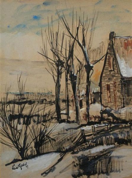 Farmhouse In The Snow Oil Painting by Leo Gestel