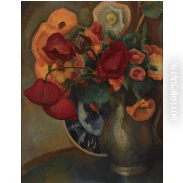 Stilleven Met Bloemen (no. 5) Oil Painting by Leo Gestel