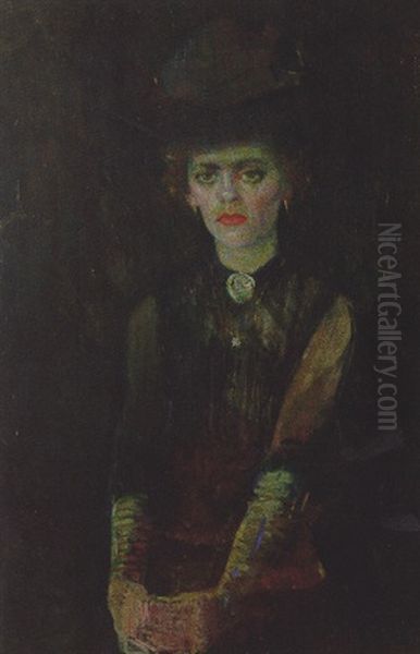 An Elegant Lady With A Hat Oil Painting by Leo Gestel