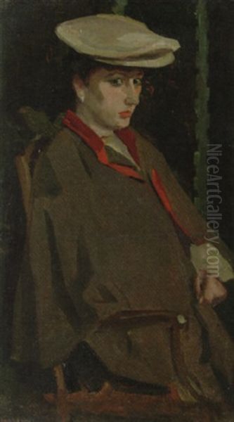 A Young Woman With A Hat Oil Painting by Leo Gestel