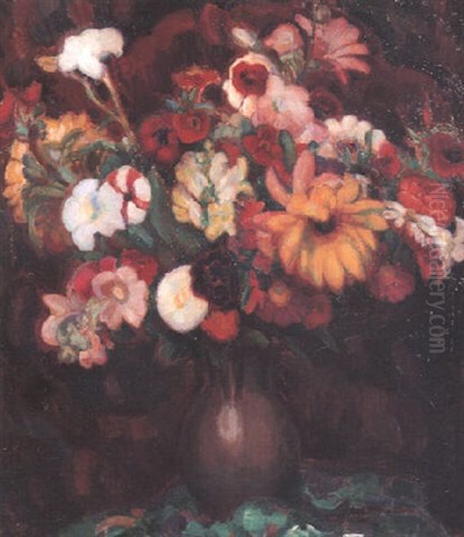 Bloemen In Tennen Kan Oil Painting by Leo Gestel