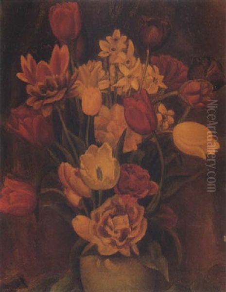 A Still Life With Tulips And Daffodils by Leo Gestel