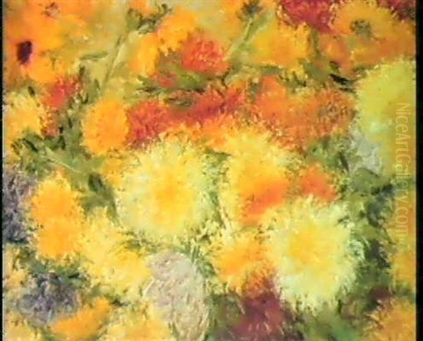 Still Life With Chrysanthemums Oil Painting by Leo Gestel