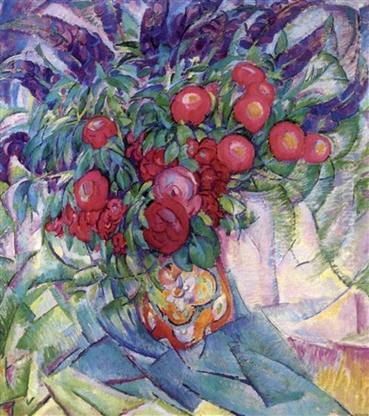 Still Life With Peonies, Anemones And Lupins Oil Painting by Leo Gestel