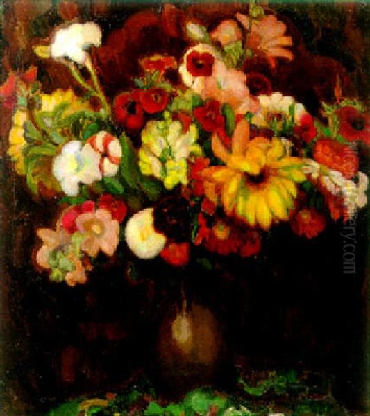 Bloemen In Tinnen Kan, No.1 Oil Painting by Leo Gestel