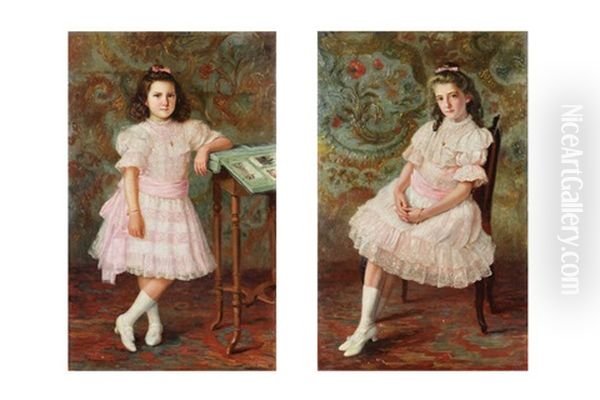 Portrait D'une Fille (pair) Oil Painting by Albert Geudens