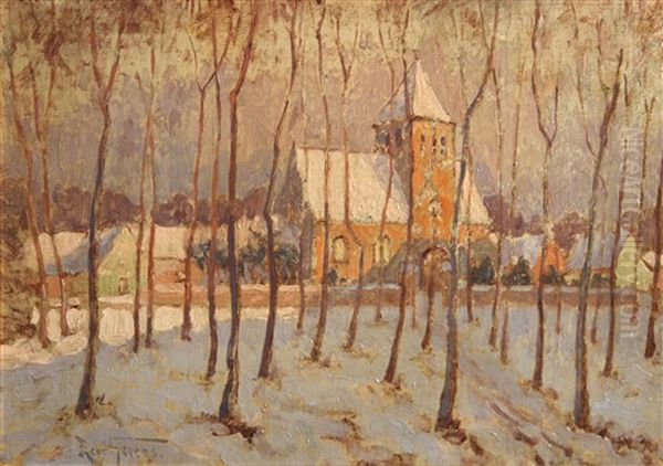 Church In The Snow Oil Painting by Rene Gevers