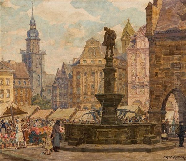 Stary Rynek W Dortmundzie Oil Painting by Fritz Geyer