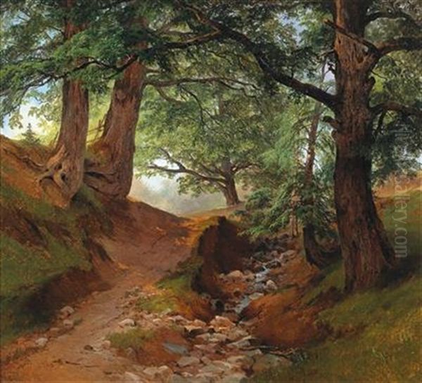 Forest Path Beside A Stream by Georg Geyer