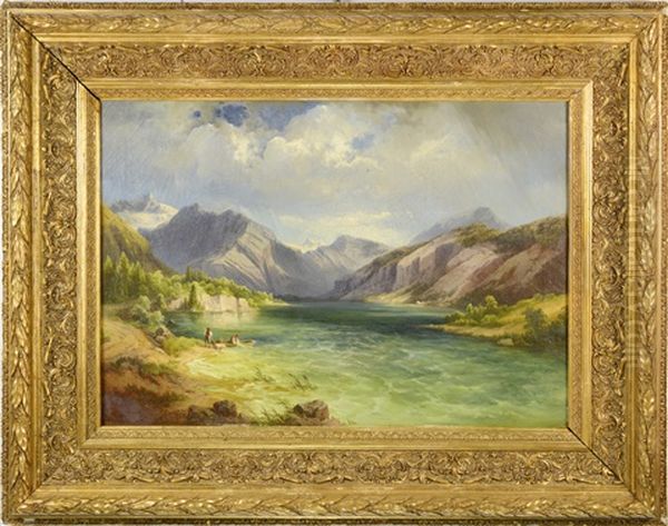 Two River Landscapes Oil Painting by Georg Geyer