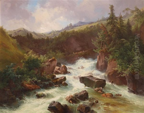 Wildbach Im Gebirge Oil Painting by Georg Geyer