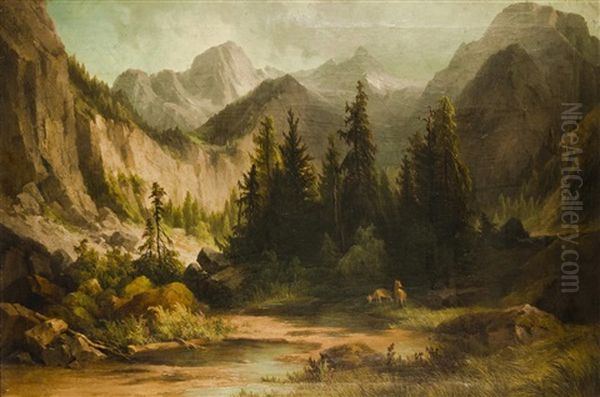 Alpenlandschaft Oil Painting by Georg Geyer