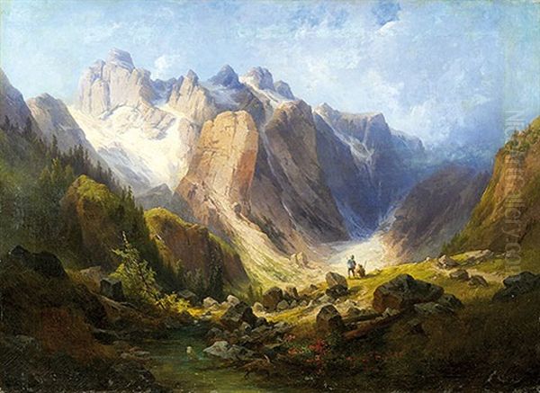 Aufziehendes Gewitter In Den Dolomiten Oil Painting by Georg Geyer