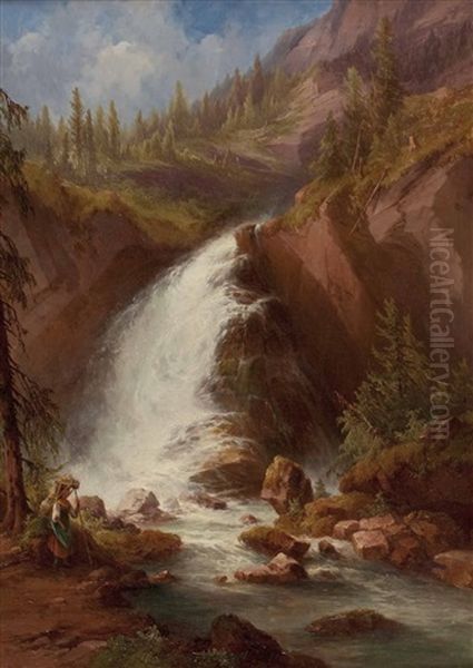 Am Schwarzbachfall Bei Golling Oil Painting by Georg Geyer