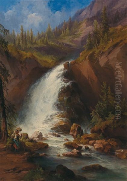 Der Schwarzbachfall Bei Golling Oil Painting by Georg Geyer