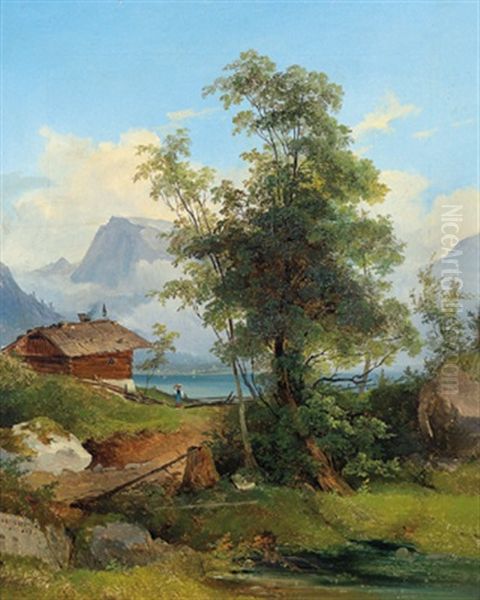 Parthie Aus Dem Salzkammergut(?) Oil Painting by Georg Geyer