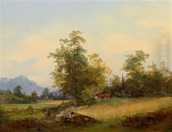 Romantische Landschaft Mit Figurlicher Staffage Oil Painting by Georg Geyer