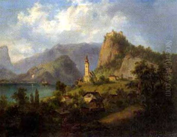 Landschaft Mit Einer Burg Am Felsen Oil Painting by Georg Geyer