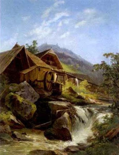 Muhle Am Gebirgsbach Oil Painting by Georg Geyer