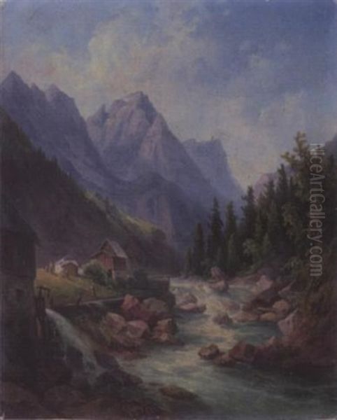 Sommerliches Tal Mit Wassermuhle Oil Painting by Georg Geyer