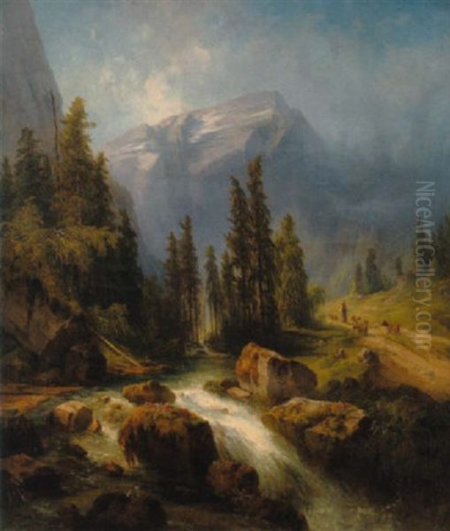 Der Eingang Ins Loferthal-pinzgau Oil Painting by Georg Geyer