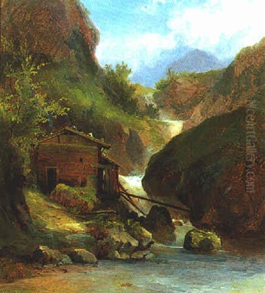 Muhle Am Bergbach Oil Painting by Georg Geyer