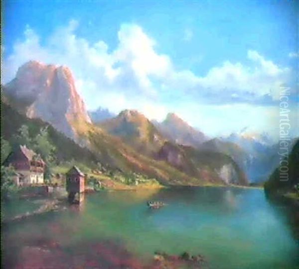 Blick Auf Den Grundlsee Oil Painting by Georg Geyer