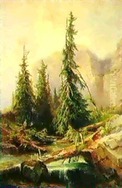 Jager In Einem Bergtal Oil Painting by Georg Geyer