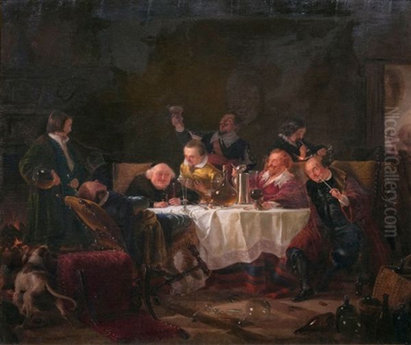 Frohliche Zecher Oil Painting by Johann Josef Geyer