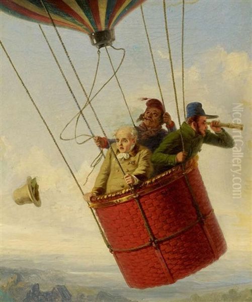 Ballonfahrt Oil Painting by Johann Josef Geyer