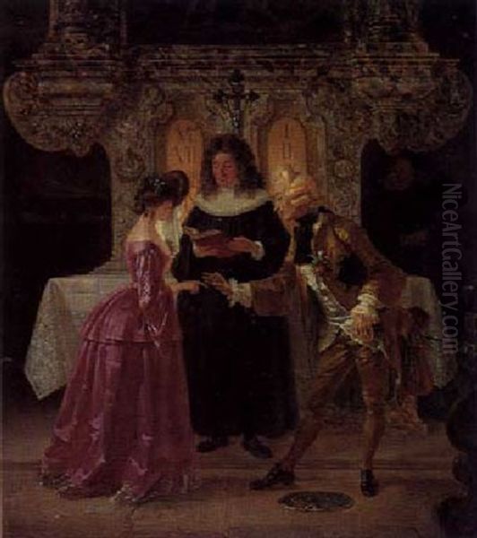 Hochzeitsszene Oil Painting by Johann Josef Geyer