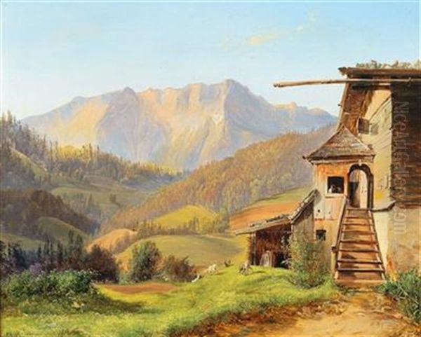 The Drachenwand As Seen From Mondsee Oil Painting by Carl Geyling