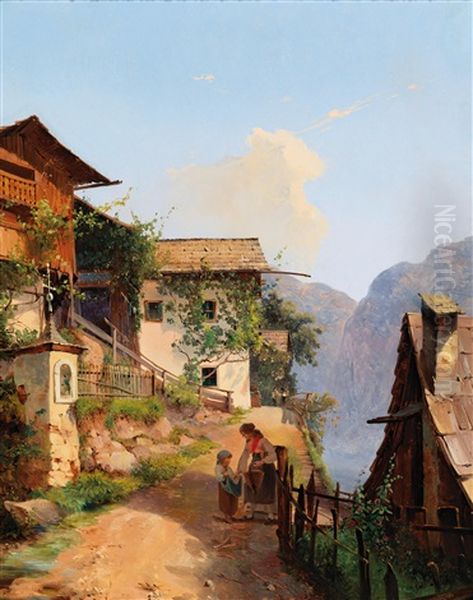 Scene Of Hallstatt Oil Painting by Carl Geyling