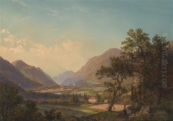 Ischl Von Carolinens-ruh Aus Gesehen. Sudseite Oil Painting by Carl Geyling