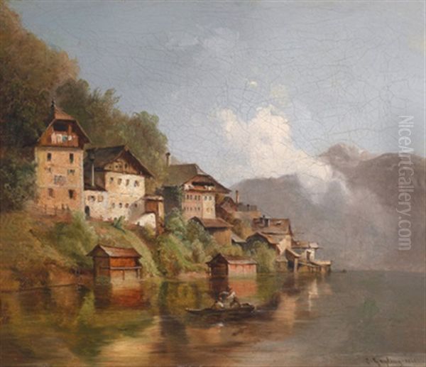 Hauser Am Hallstattsee Oil Painting by Carl Geyling