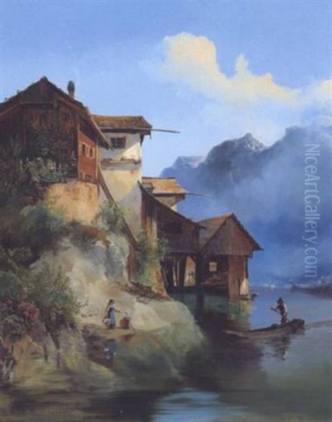 Am Hallstatter See Oil Painting by Carl Geyling