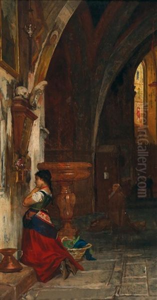 Interior Of A Roman Church Oil Painting by Rudolf Geyling