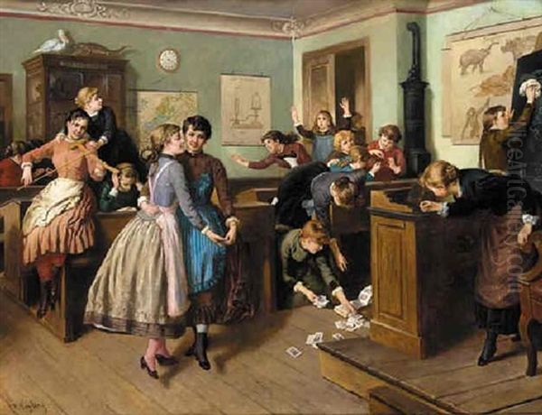 Chaos In The Classroom Oil Painting by Rudolf Geyling