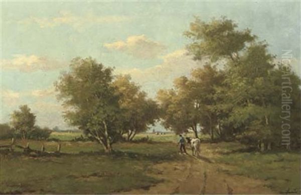 A Countrypath In Summer Oil Painting by Adriaan Marinus Geyp