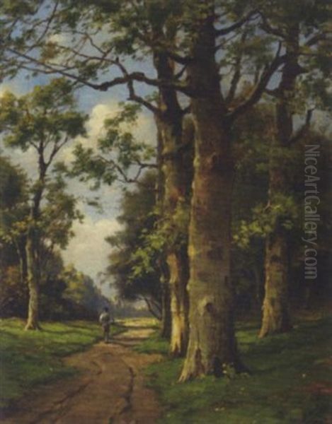 Seasons: A Forest Path In Summer Oil Painting by Adriaan Marinus Geyp