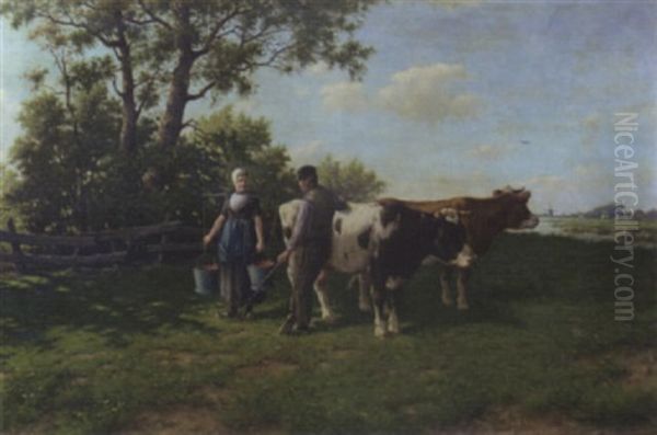 A Country Romance Oil Painting by Adriaan Marinus Geyp