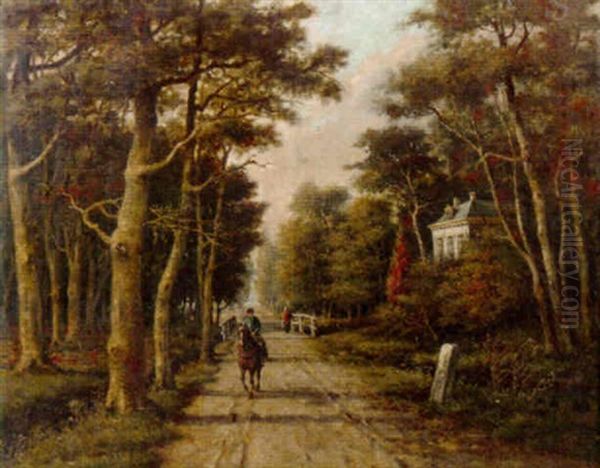 A Horseman Riding On A Country Lane by Adriaan Marinus Geyp