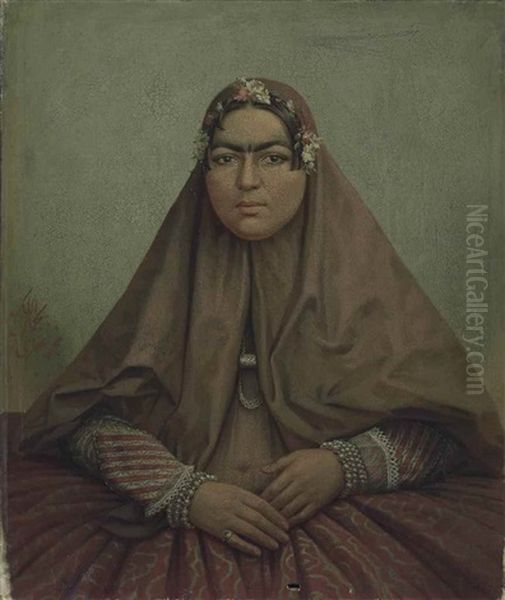 A Portrait Of Anis Al-dawla, Wife Of Nasir Al-din Shah Qajar Oil Painting by Muhammad Ghaffari