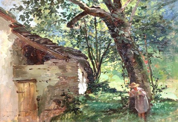 Paesaggio Campestre Con Figura Oil Painting by Cesare Gheduzzi