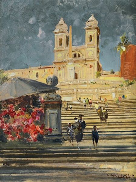 Roma, Scalinata Di Piazza Di Spagna Oil Painting by Cesare Gheduzzi