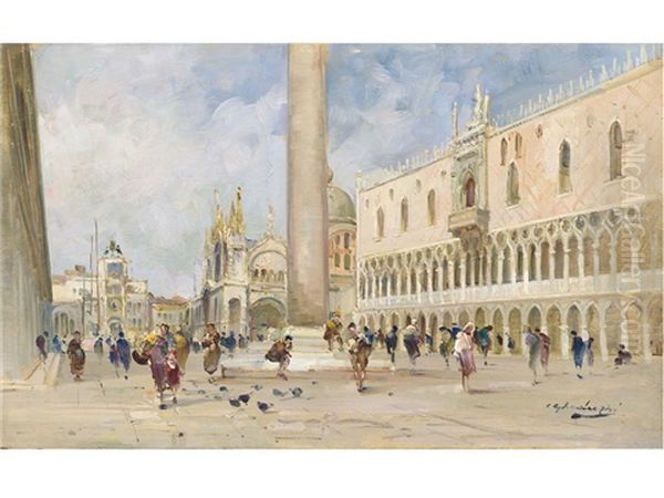 Palazzo Ducale E Chiesa San Marco Oil Painting by Cesare Gheduzzi